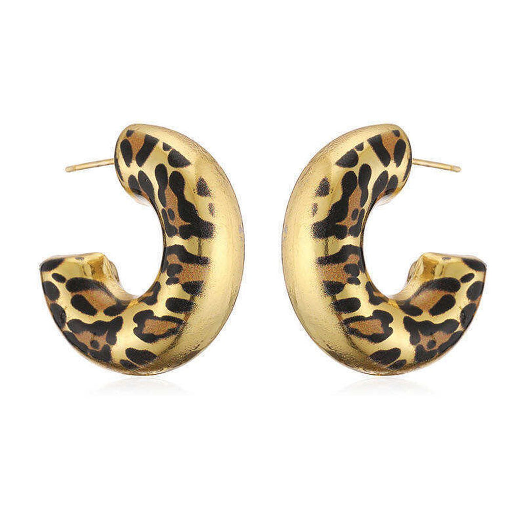 Tiger Stripe Enamel 18K Gold Black Anti Tarnish Hoop Earring Bulk