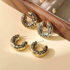 Tiger Stripe Enamel 18K Gold Black Anti Tarnish Hoop Earring Bulk