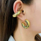 Tiger Stripe Enamel 18K Gold Black Anti Tarnish Hoop Earring Bulk