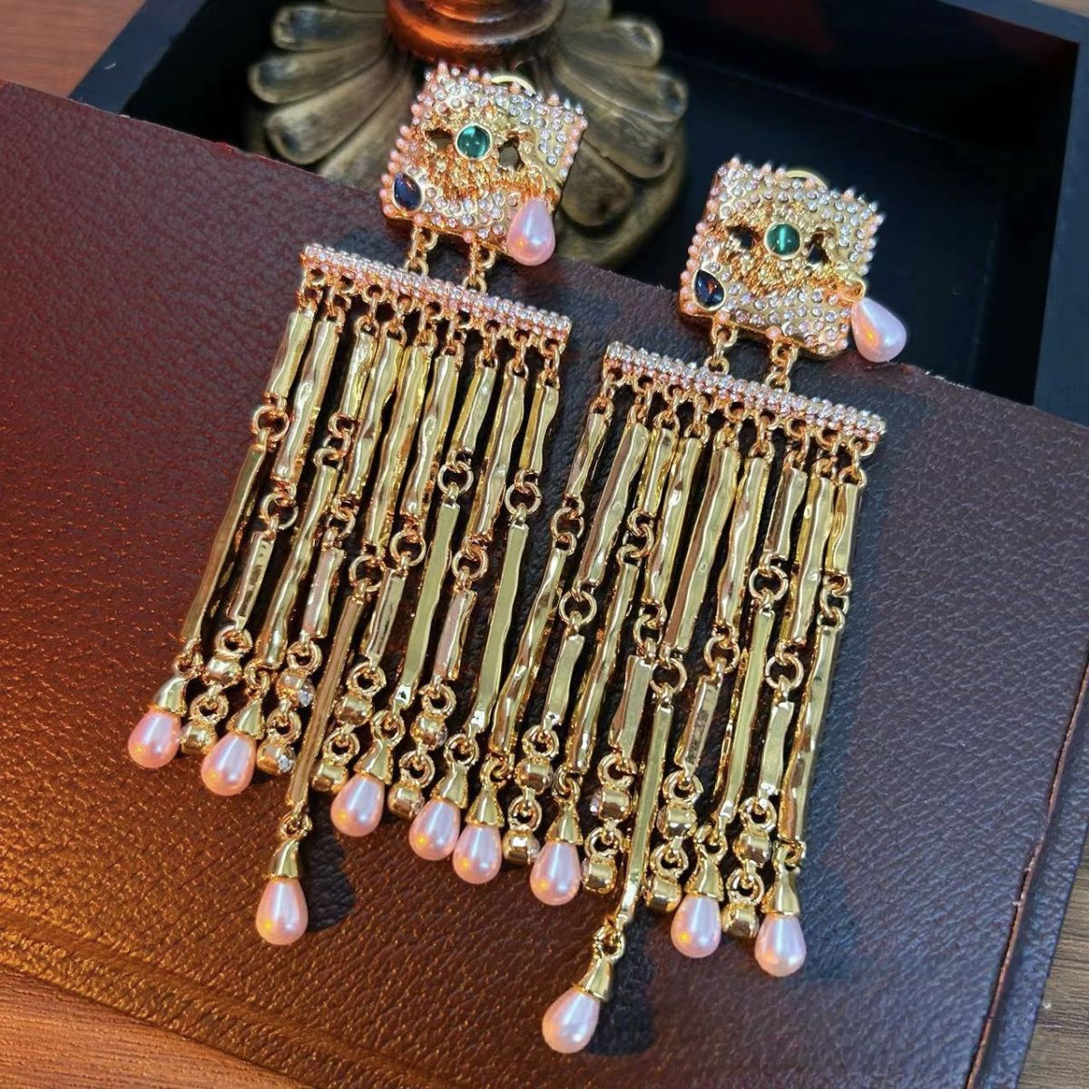 Evil Eye CZ Crystal Multicolour 18K Gold Dangler Tassel Earring Bulk Secondary image