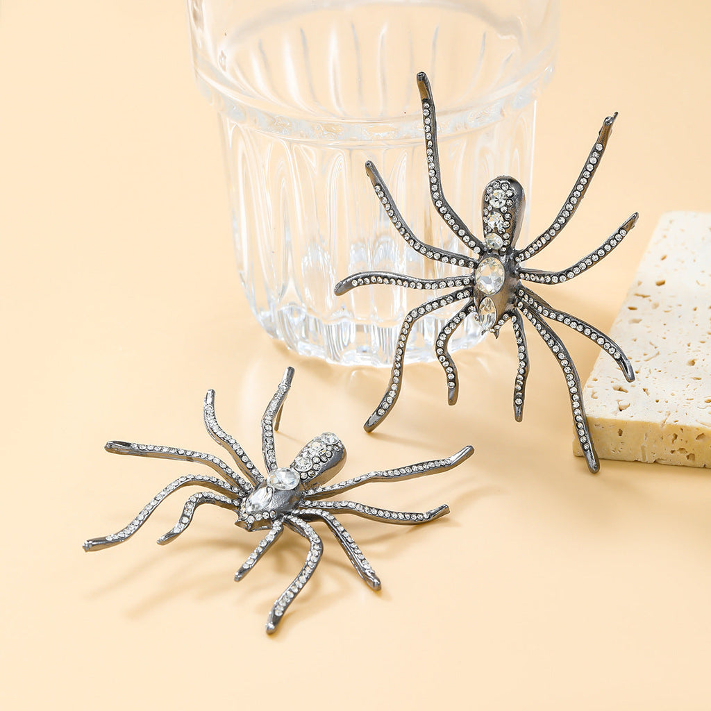Spider Cubic Zirconia Black Big Stud Earring For Women Bulk