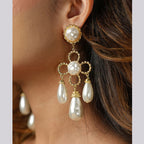 Flower Pearl 18K Gold White Chandelier Dangler Earring For Women Bulk