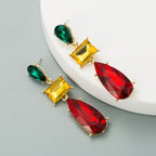 Drop Rectangle Ruby Crystal Red Green 18K Gold Dangler Earring Bulk