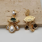 Evil Eye Pearl 18K Gold White Green Chandelier Dangler Earring Bulk