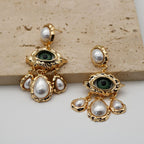 Evil Eye Pearl 18K Gold White Green Chandelier Dangler Earring Bulk