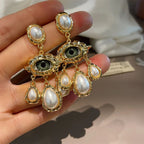 Evil Eye Pearl 18K Gold White Green Chandelier Dangler Earring Bulk