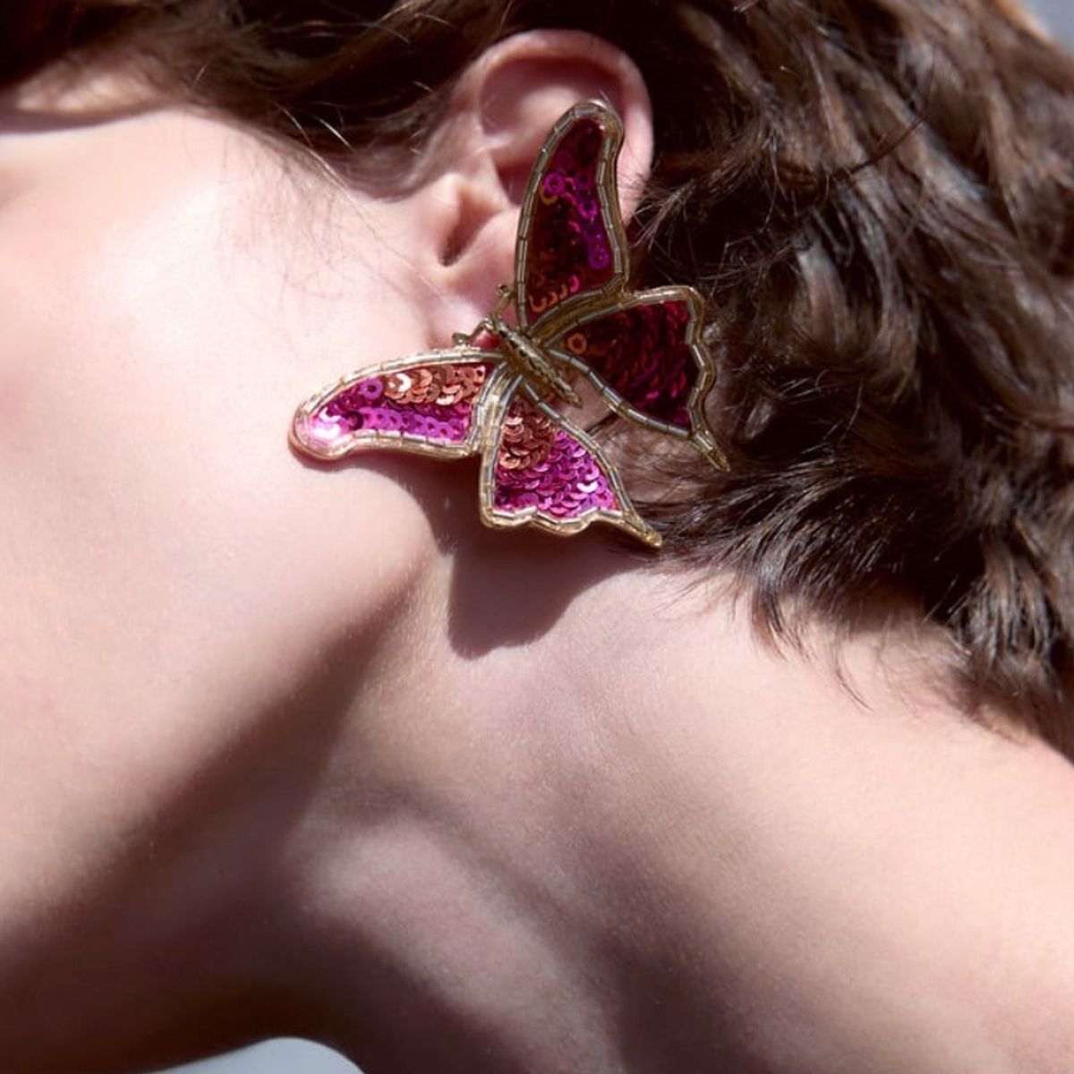 Butterfly 18K Gold Pink Stud Earring For Women Secondary image