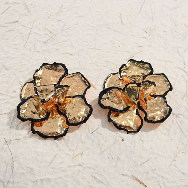 Beaten Finish Flower 18K Gold Black Stud Earring For Women Bulk Main image