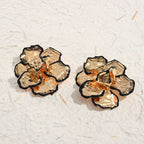 Beaten Finish Flower 18K Gold Black Stud Earring For Women Bulk