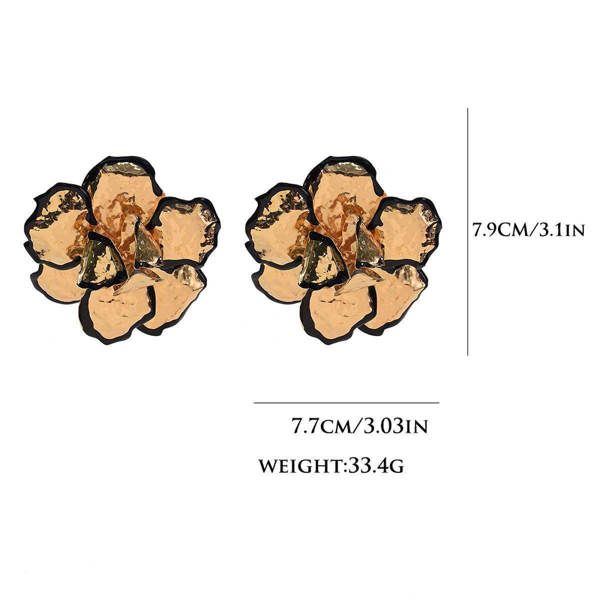 Beaten Finish Flower 18K Gold Black Stud Earring For Women Bulk