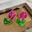 Rose Flower Acrylic 18K Gold Pink Green Dangler Earring For Women