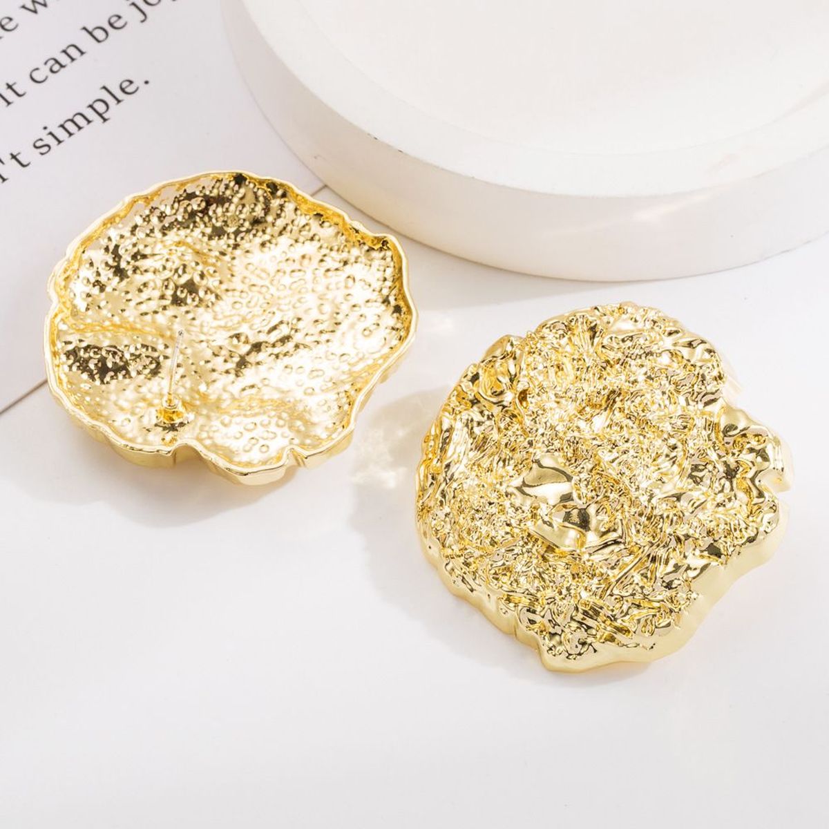 Beaten Finish 18K Gold Stud Earring For Women Bulk