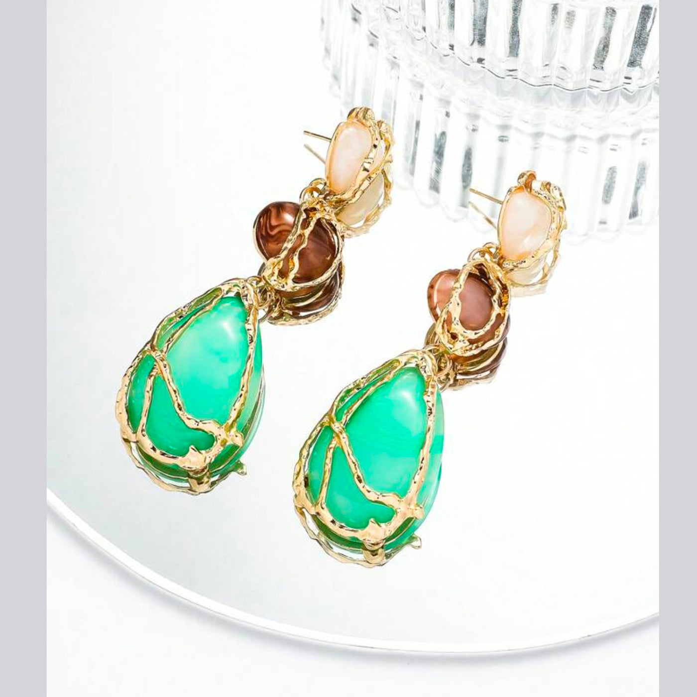 Drop Beads 18K Gold Green Brown Drop Dangler Earring For Women Bulk Main image