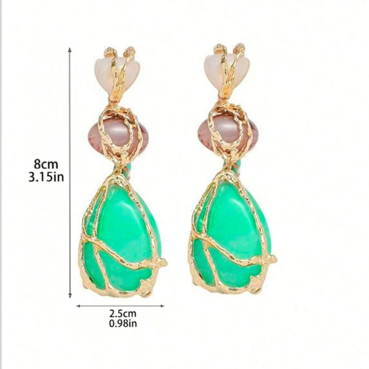 Drop Beads 18K Gold Green Brown Drop Dangler Earring For Women Bulk