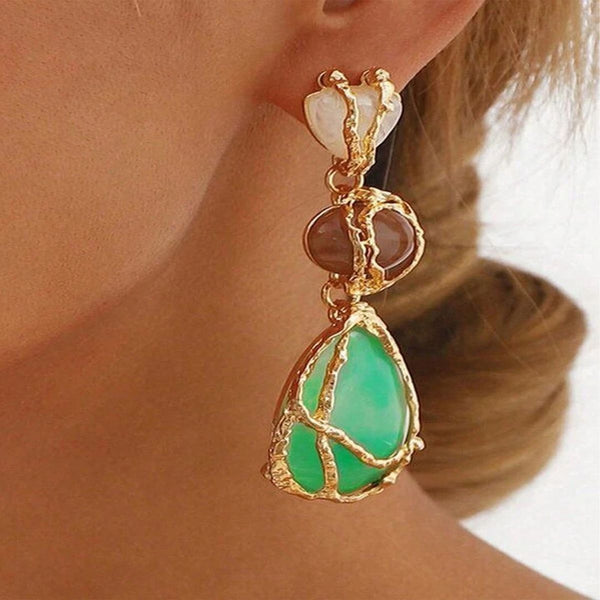 Drop Beads 18K Gold Green Brown Drop Dangler Earring For Women Bulk Secondary image