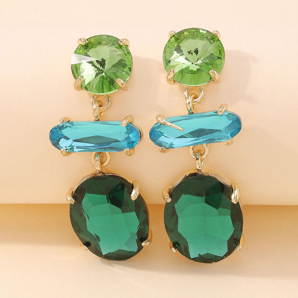 Oval Crystal Green Blue 18K Gold Big Drop Dangler Earring Women Bulk
