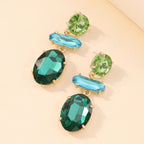 Oval Crystal Green Blue 18K Gold Big Drop Dangler Earring Women Bulk