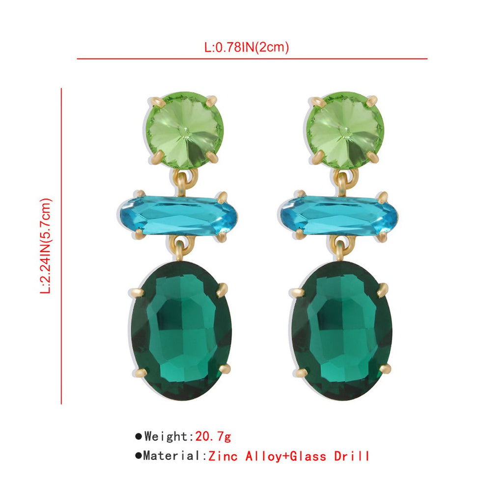 Oval Crystal Green Blue 18K Gold Big Drop Dangler Earring Women Bulk