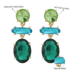 Oval Crystal Green Blue 18K Gold Big Drop Dangler Earring Women Bulk