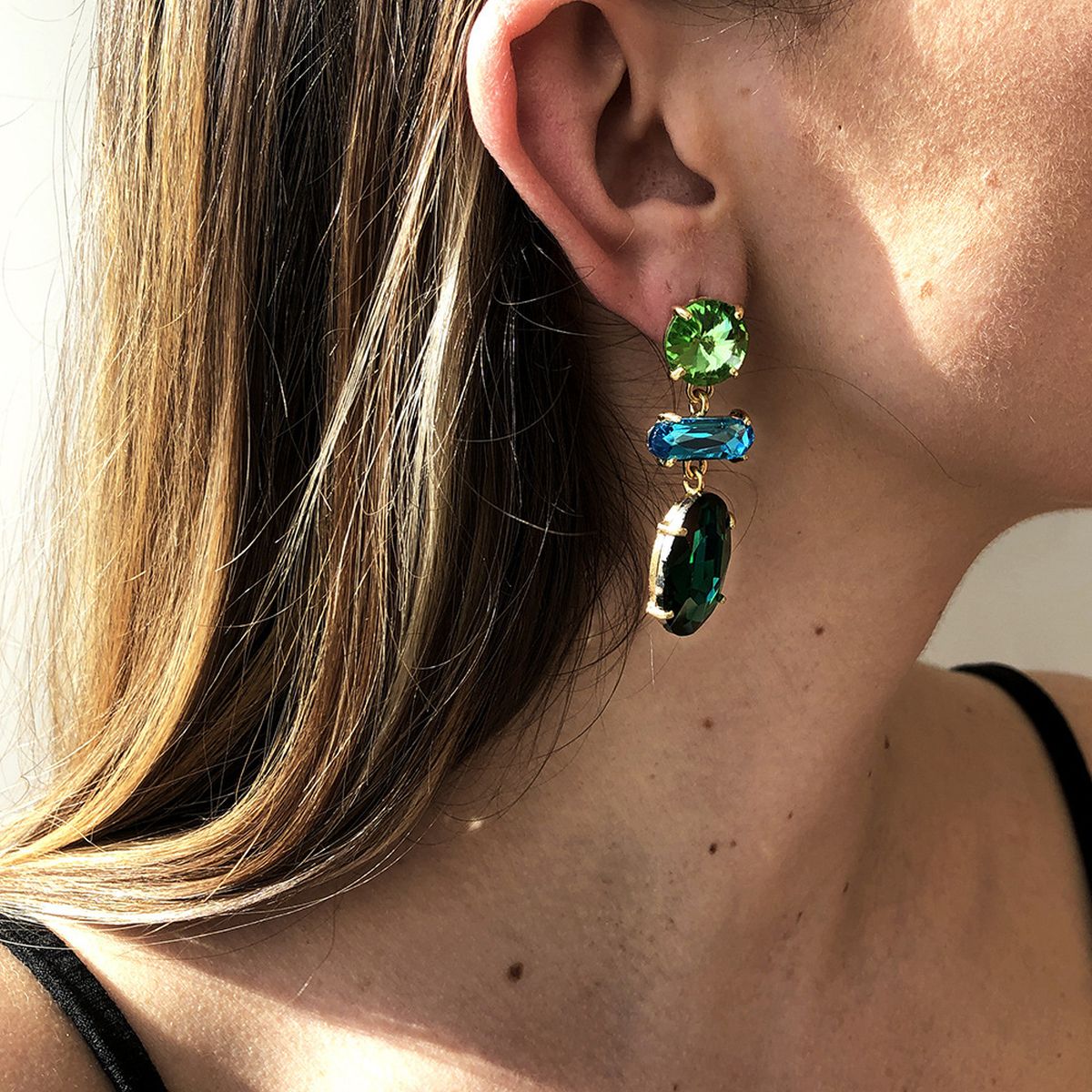 Oval Crystal Green Blue 18K Gold Big Drop Dangler Earring Women Bulk