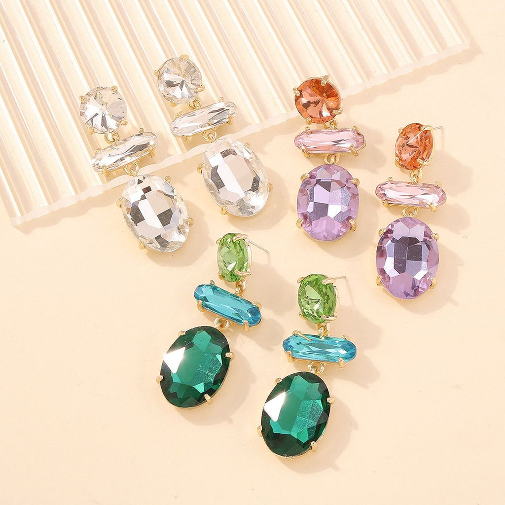 Oval Crystal Green Blue 18K Gold Big Drop Dangler Earring Women Bulk