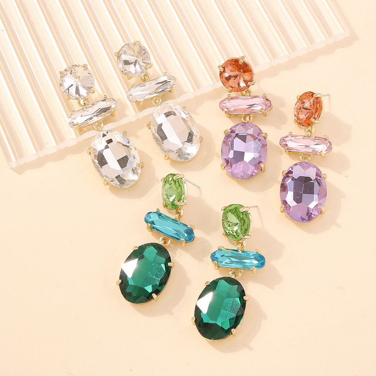 Oval Crystal Green Blue 18K Gold Big Drop Dangler Earring Women Bulk
