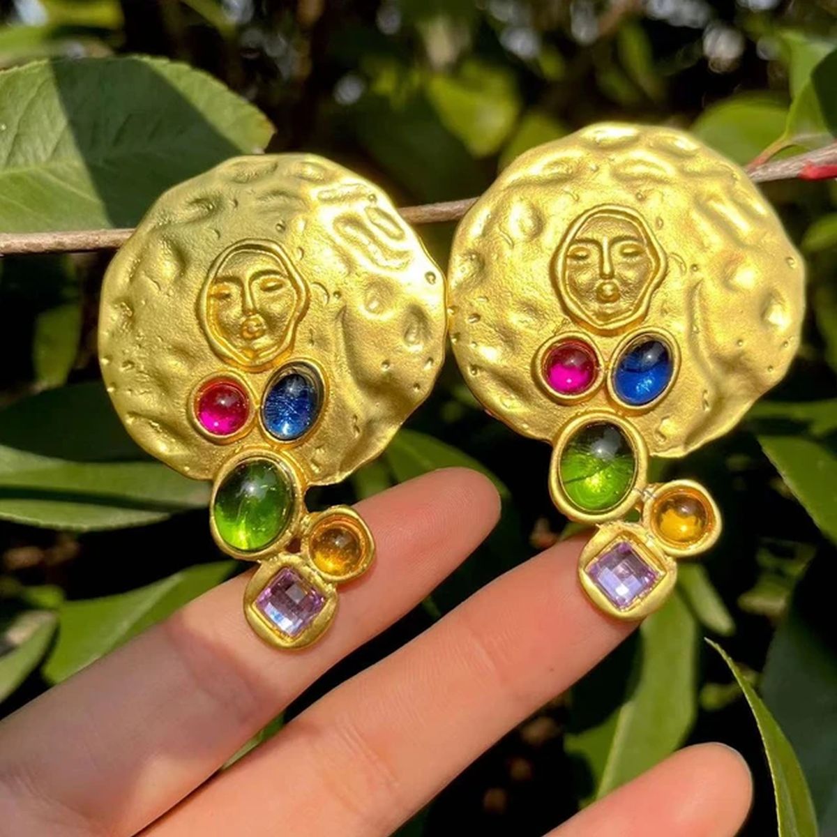 Beaten Finish Face Crystal 18K Gold Multi Stud Earring For Women Bulk Secondary image