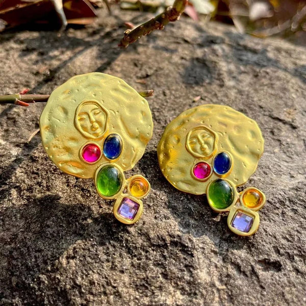 Beaten Finish Face Crystal 18K Gold Multi Stud Earring For Women Bulk Main image