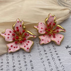 Pink Red Flower Gold Plated Enamel Alloy Stud Earrings For Women Bulk