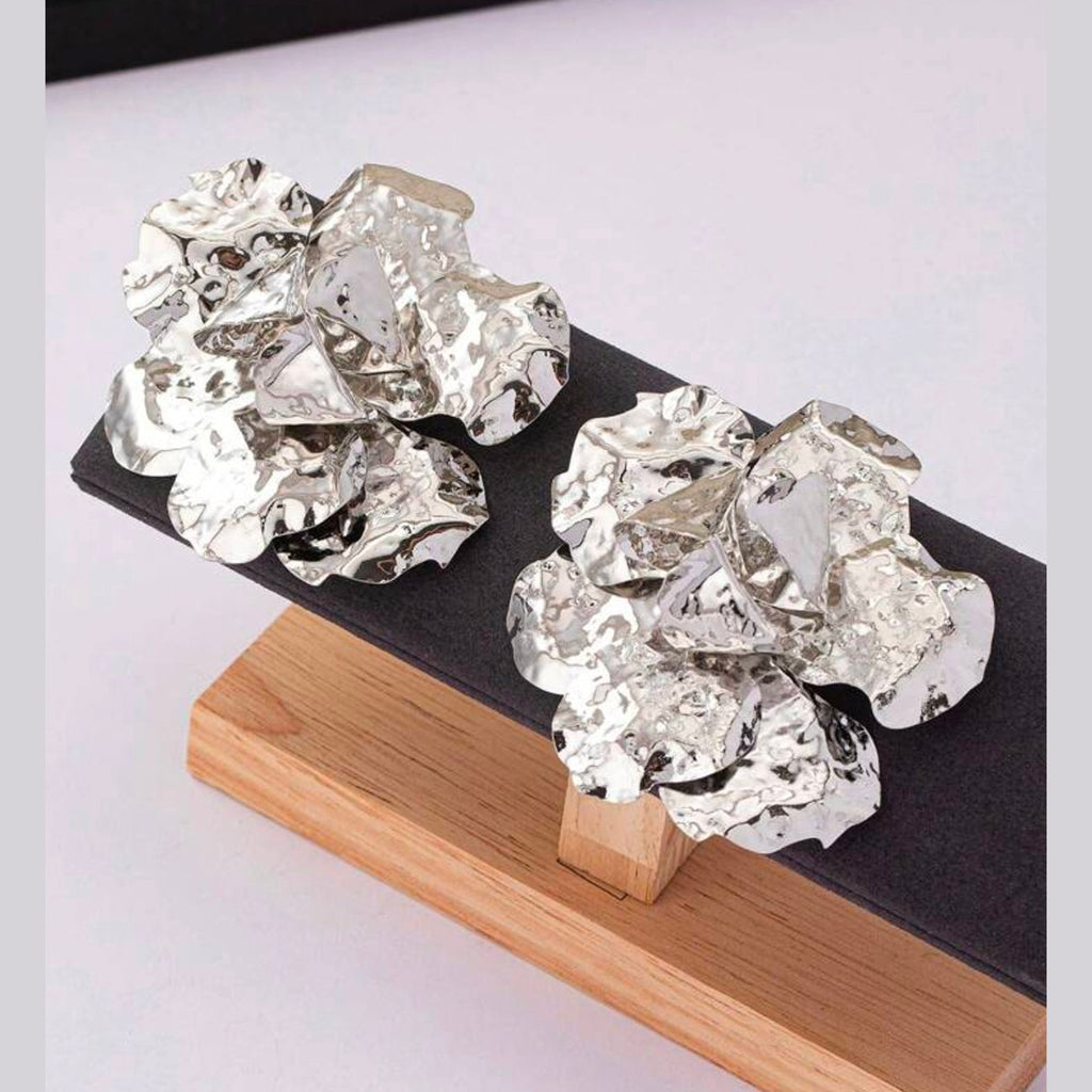 Beaten Finish Flower Silver Stud Earring For Women Bulk