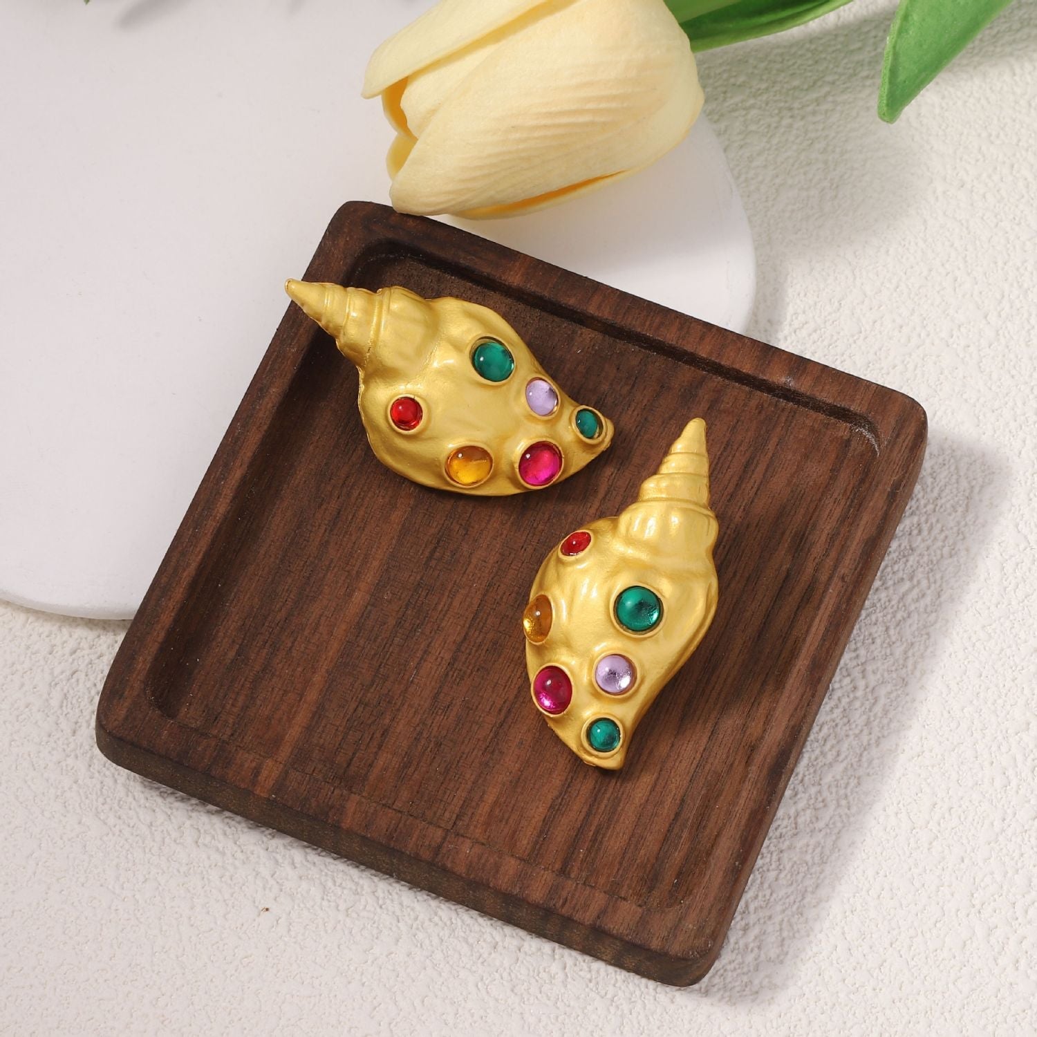 Conch Shell Crystal 18K Gold Multi Stud Earring For Women Bulk