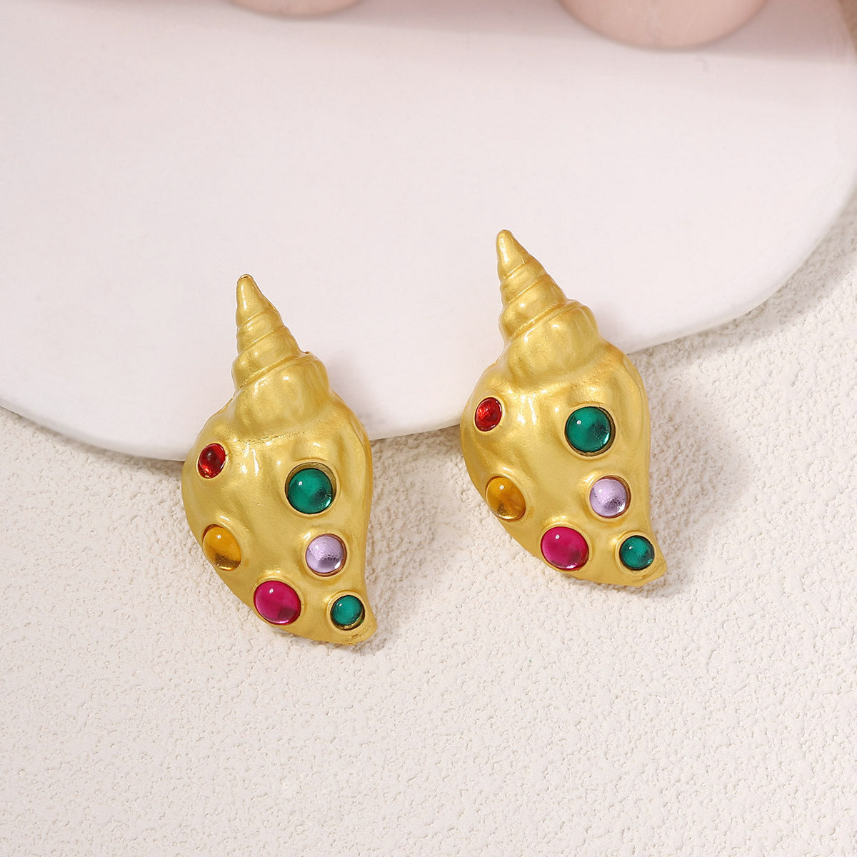 Conch Shell Crystal 18K Gold Multi Stud Earring For Women Bulk