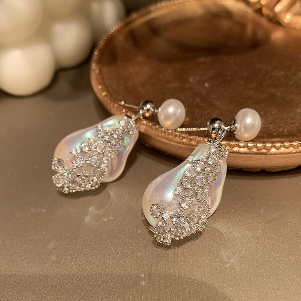 Freshwater Baroque Cubic Zirconia Pearl 18K Gold White Anti Tarnish Drop Dangler Earring For Women