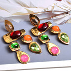 Multi Color Gold Plated Cubic Zirconia Dangler Earrings Bulk
