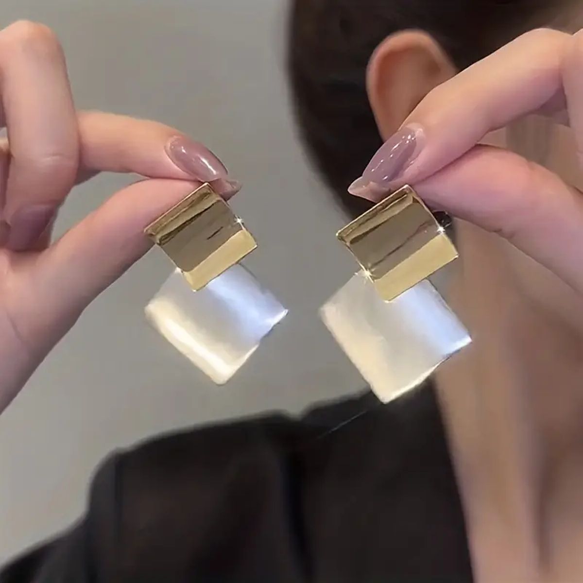Square Silver Gold Anti Tarnish Drop Dangler Earring For Women Bulk