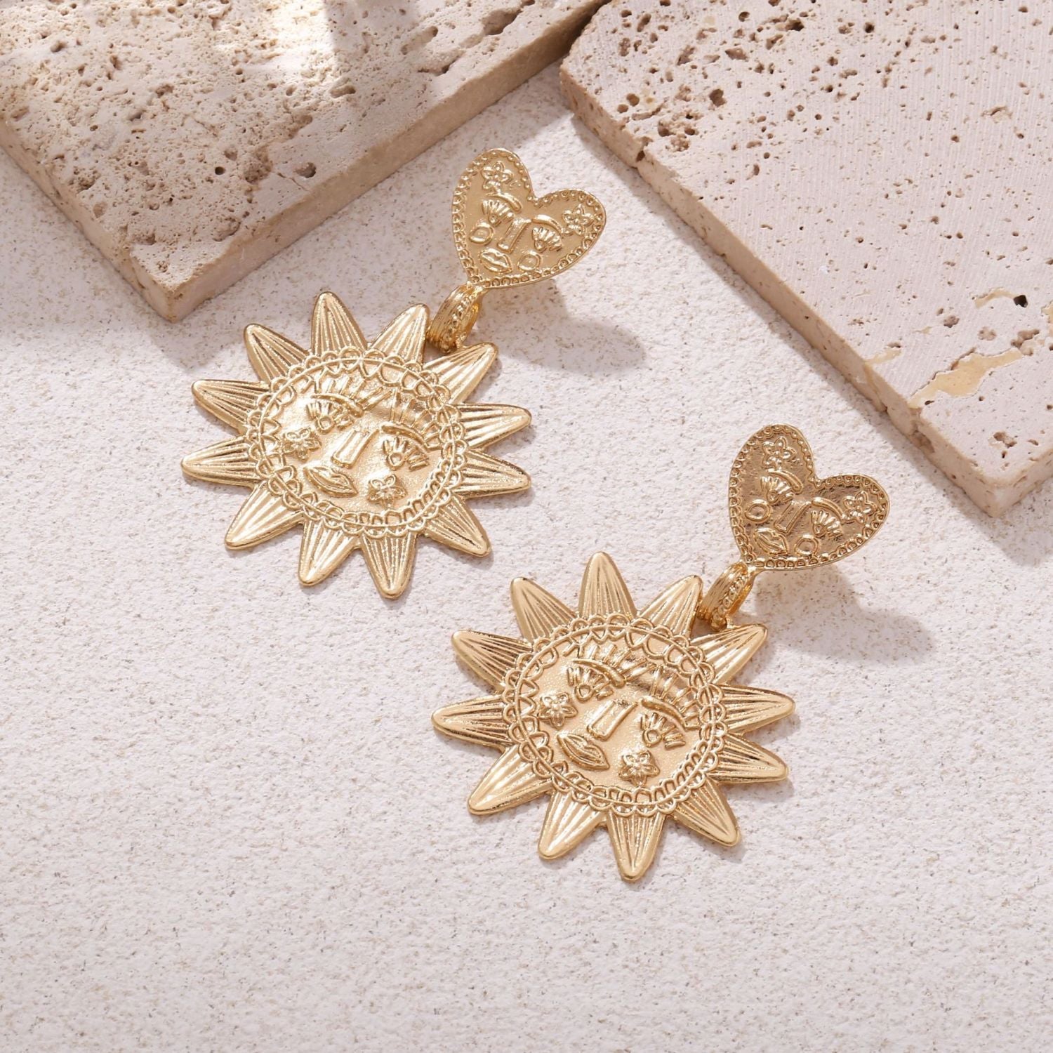 Star Sun Heart 18K Gold Dangler Earring For Women Bulk Main image