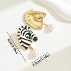 Zebra Face Pearl Crystal 18K Gold Black White Dangler Earring Bulk