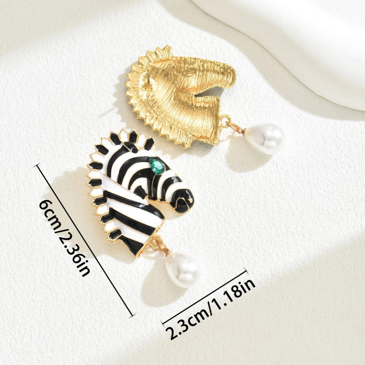Zebra Face Pearl Crystal 18K Gold Black White Dangler Earring Bulk