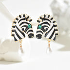 Zebra Face Pearl Crystal 18K Gold Black White Dangler Earring Bulk