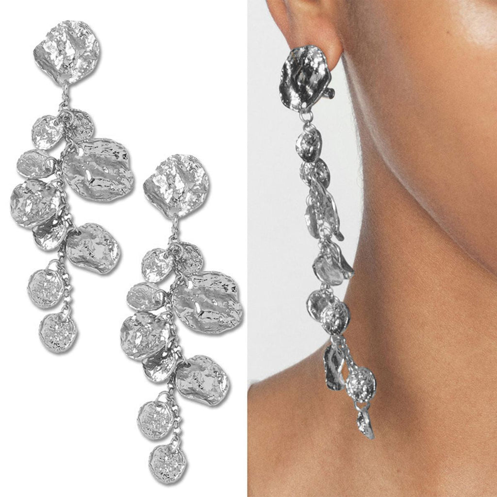 Beaten Finish Coin Silver Tassel Dangler Earring For Women Bulk