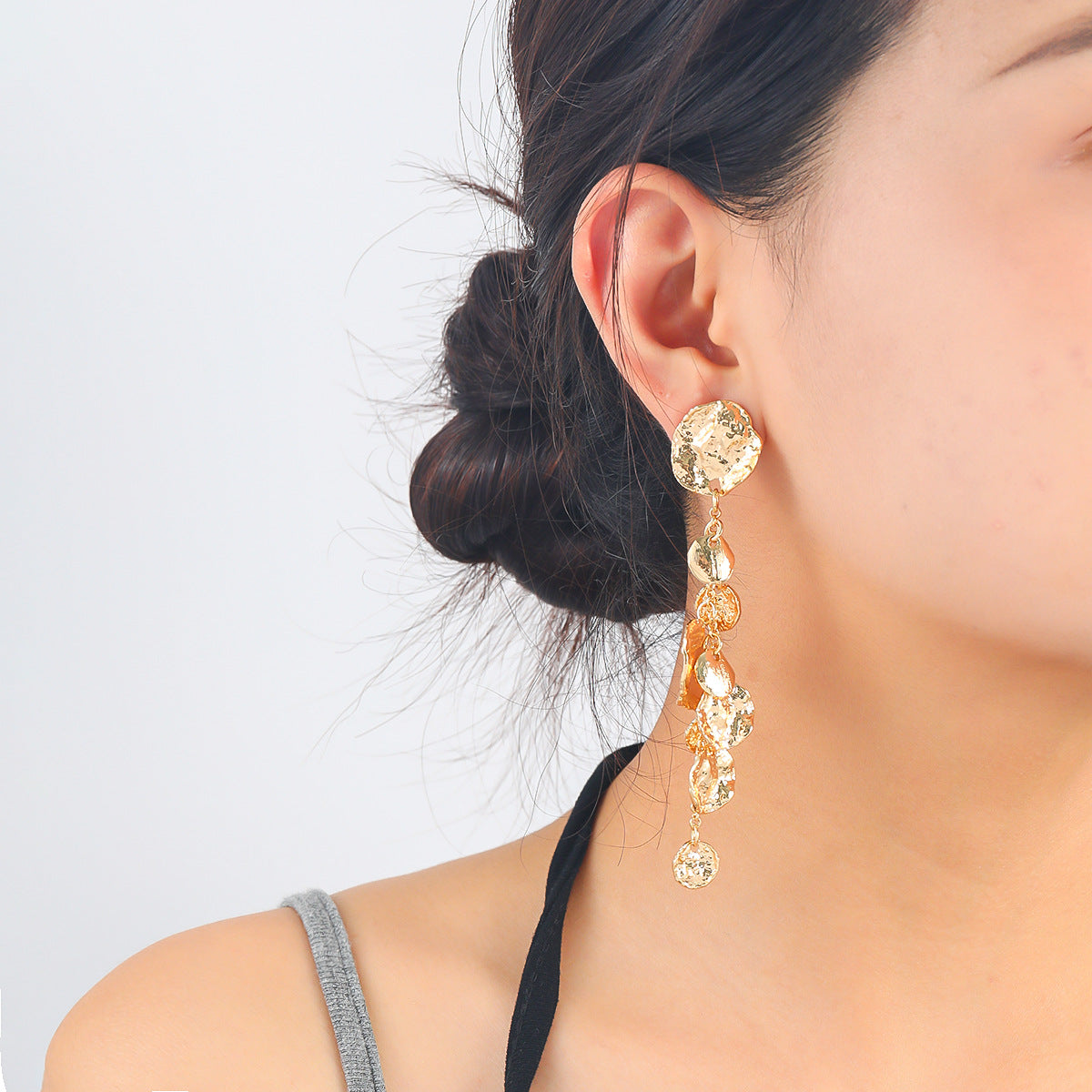 Beaten Finish Coin Silver Tassel Dangler Earring For Women Bulk Secondary image