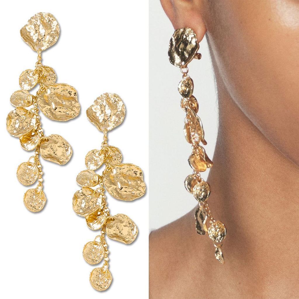 Beaten Finish Coin Silver Tassel Dangler Earring For Women Bulk
