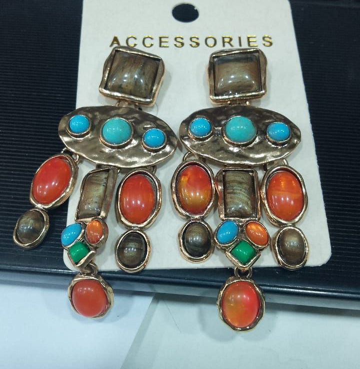Wholesale Silver Multicolor Crystal Statement Dangler Earrings