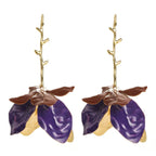 Tulip Flower Leaf 18K Gold Pink Green Tassel Dangler Earring Bulk