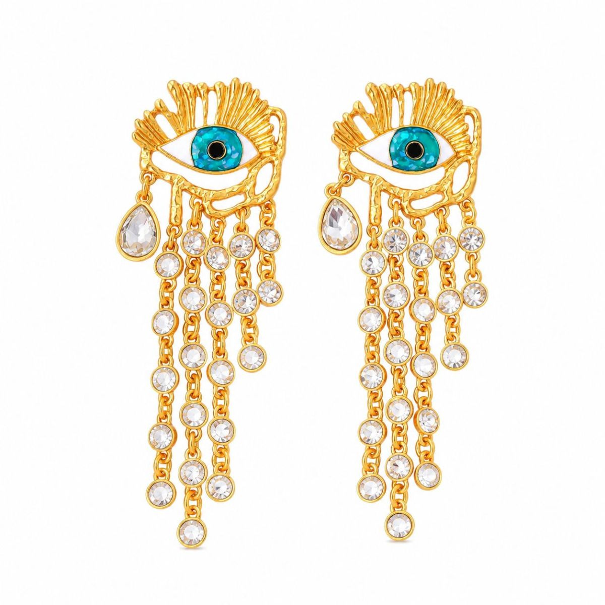 Bulk Evil Eye Gold Plated Crystal Alloy Dangler Statement Earrings