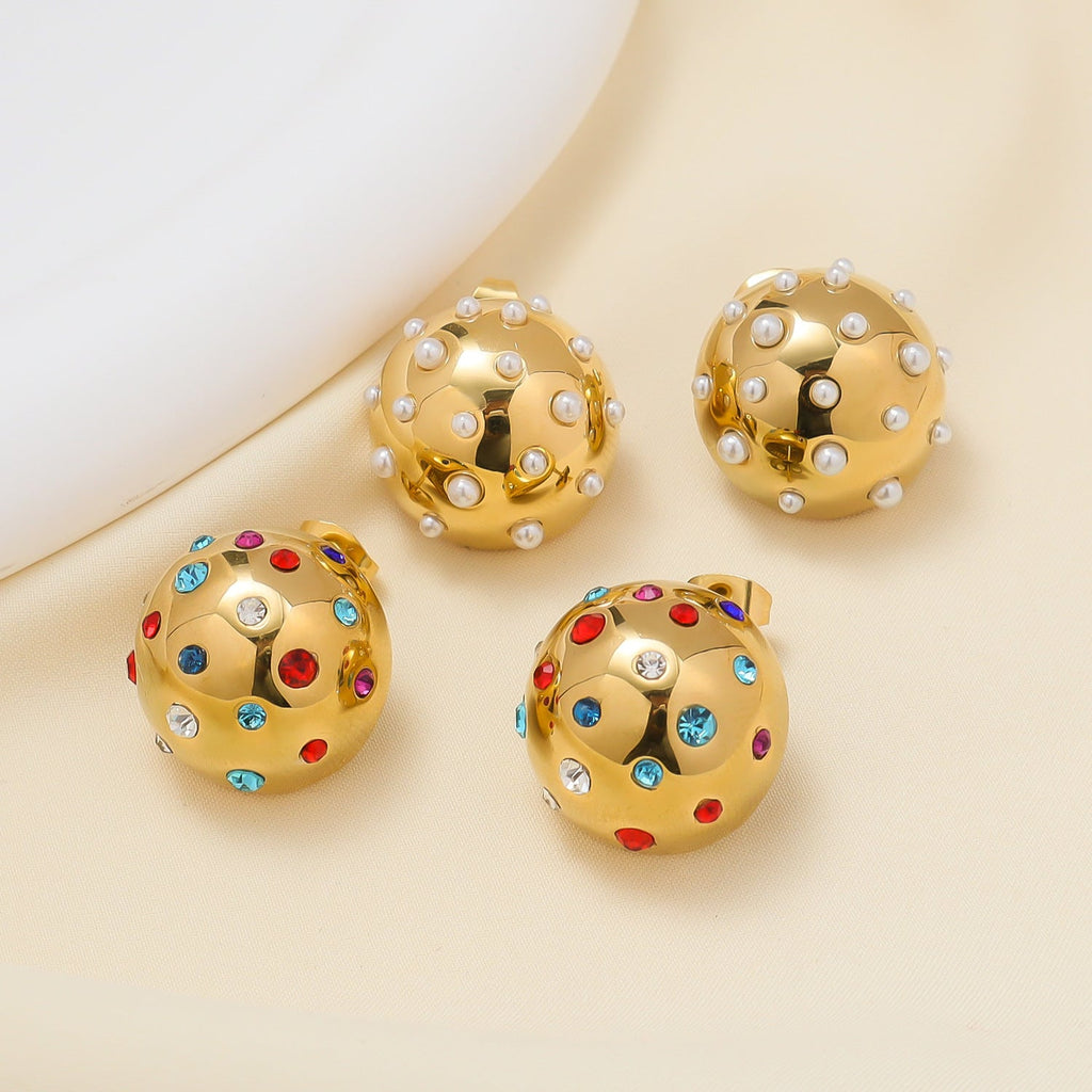 Ball Cubic Zirconia 18K Gold Anti Tarnish Stud Earring For Women Bulk