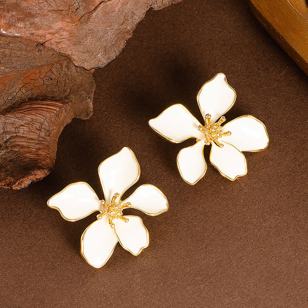 Flower Enamel 18K Gold White Anti Tarnish Stud Earring For Women Bulk