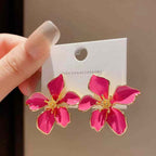 Pink Flower Gold Plated Enamel Alloy Stud Earrings For Women Bulk