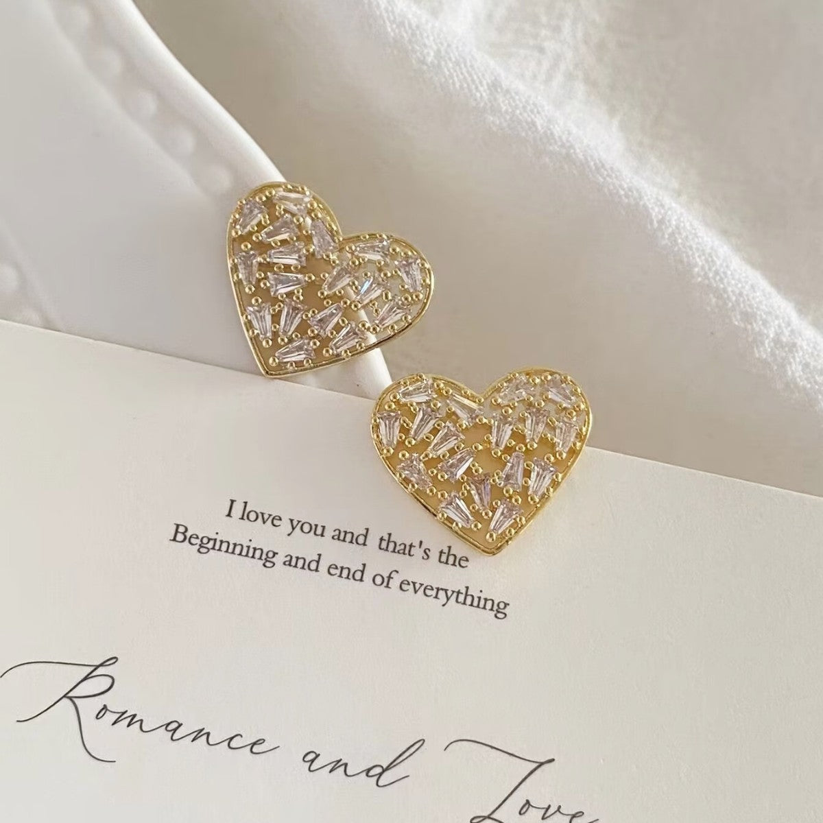 Baguette Heart Cubic Zirconia 18K Gold Anti Tarnish Stud Earring Bulk Main image