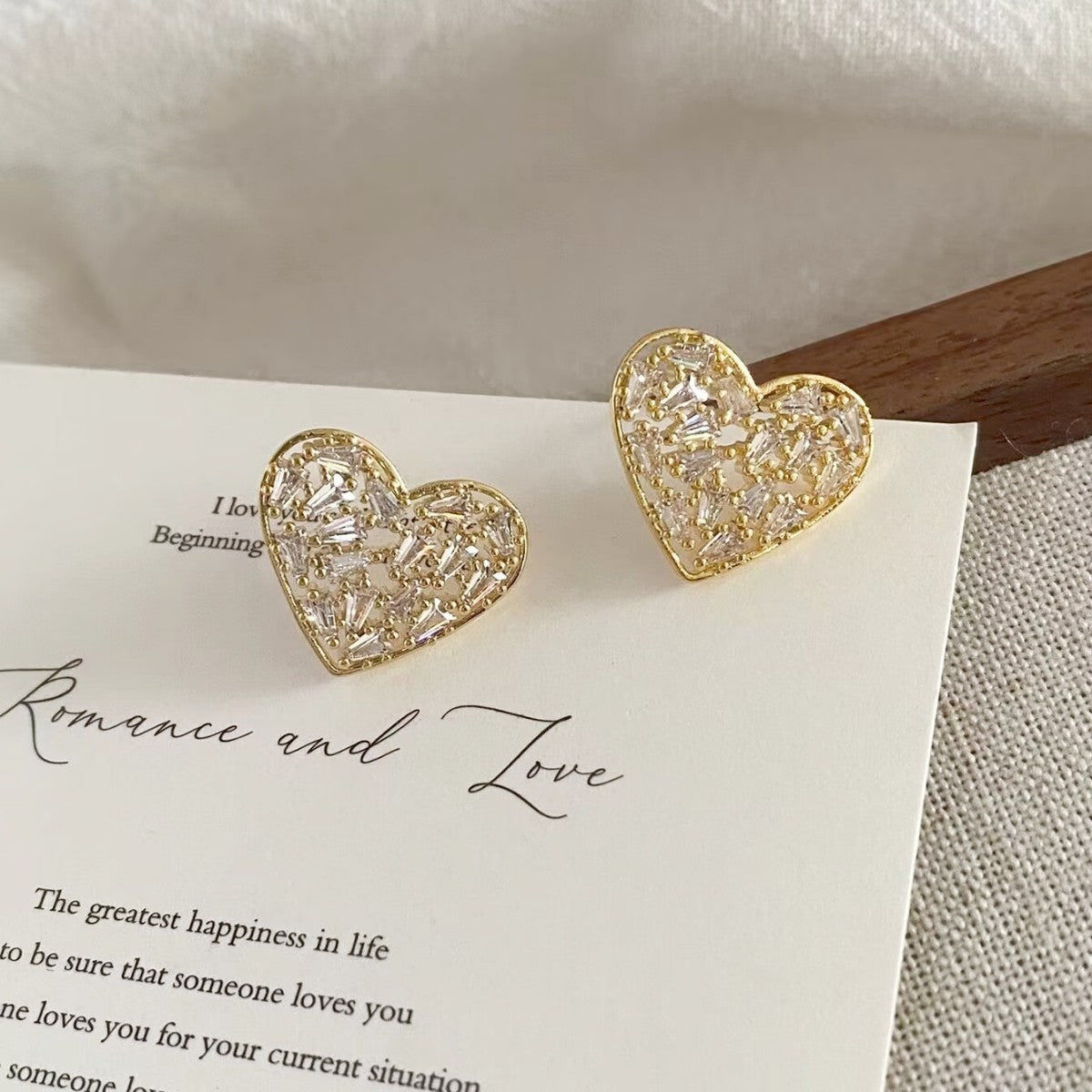 Baguette Heart Cubic Zirconia 18K Gold Anti Tarnish Stud Earring Bulk Secondary image
